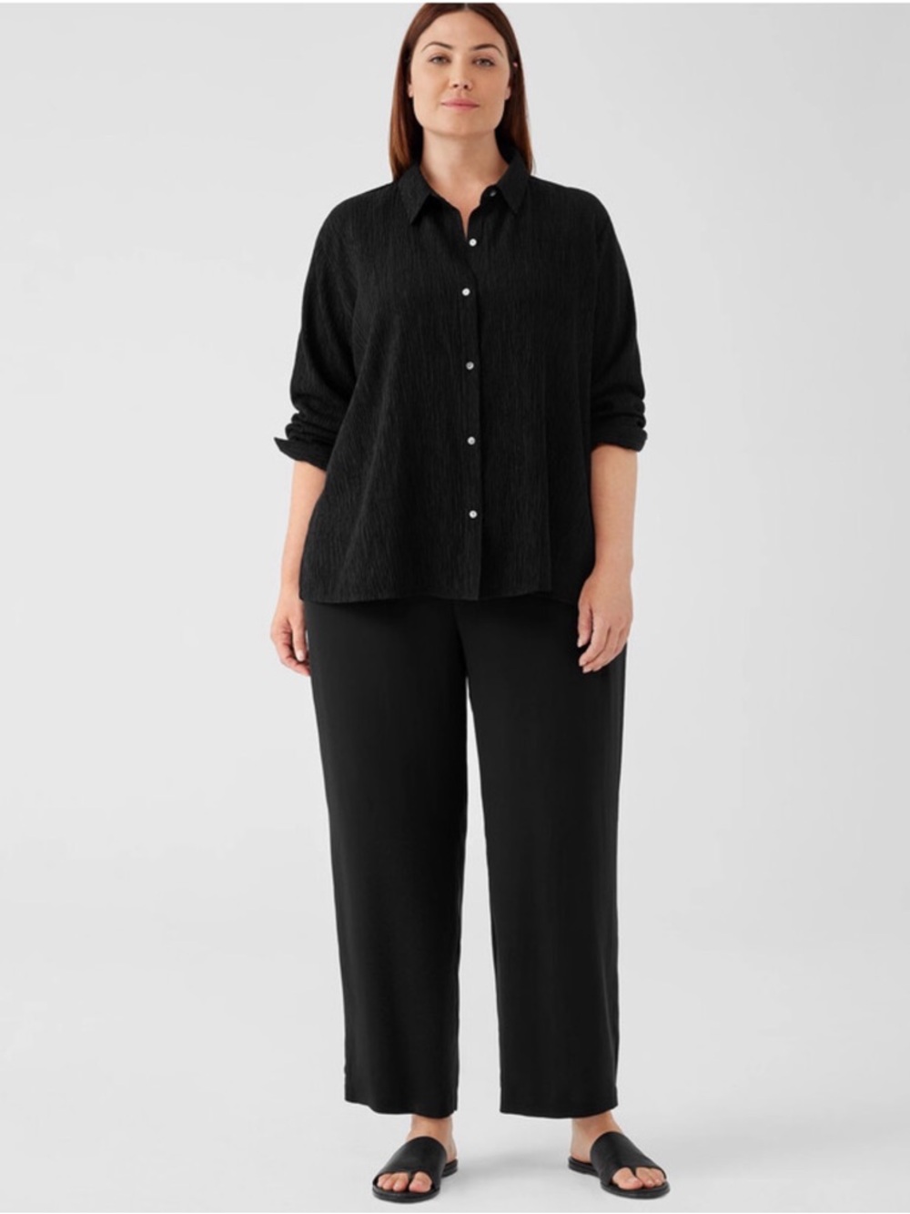 Eileen Fisher 100% Silk Georgette crepe Plus Size 3X Black straight leg Pants